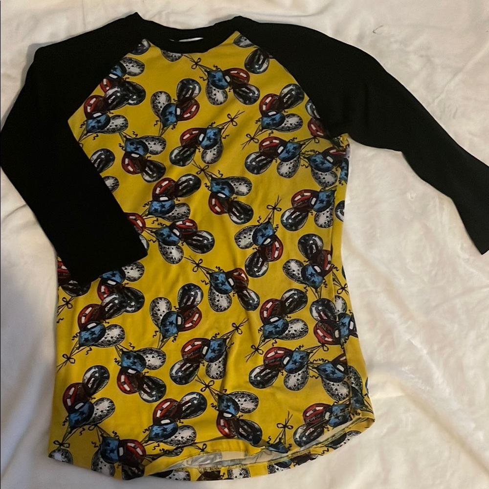 LuLaRoe Long Sleeve Top - Black and Yellow with Multicolor Print